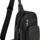 FADEON Sling Bags for Women Crossbody Bags, Designer PU Leather Sling Purse Multi-Pocket Packs with Card Slot Purse Black