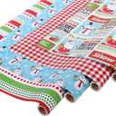 LaRibbons Christmas Wrapping Paper Set, Design with Snowman, Red and White Plaid, Including Gift Tags, Ribbons and Jute Twine, for Xmas, Holiday, 17Inch  10Feet (4 Rolls: 56.68sq.ft.ttl)