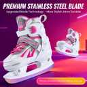Adjustable Ice Skates for Kids Girls Boys, 4 Size Adjustable Beginner Ice Hockey Skates for Youths Teen, Warm Ice Skating Shoes with Electroplated Color-Changing Blades for Outdoor and Rink (Pink Red)
