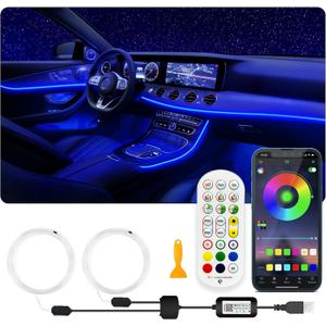 USB Car LED Lights, Interior Car Lights Strip with APP and RF Remote Control, 2 in 1 Ambient Lighting with 157 inches Fiber Optic Music Sync Simple Installation EL Wire Lights (2 in 1/157 inches)
