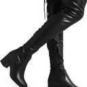 DREAM PAIRS Women's Laurence Over The Knee Thigh High Chunky Heel Boots Long Stretch Sexy Fall Boots (9, Black/Pu)