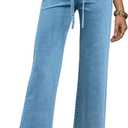 Allimy Womens Jeans High Rise Belted Wide Straight Leg Frayed Hem Jeans for Women Trendy 2025 Denim Pants (Blue)