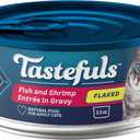Blue Buffalo Tastefuls Flaked Wet Cat Food, Made with Natural Ingredients, Fish and Shrimp Entrée in Gravy, 5.5-oz Cans (24 Count) (EXP 10/20/28)