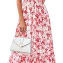 PRETTYGARDEN Women's Floral Boho Maxi Dresses Flowy Short Sleeve A Line Smocked Eyelet 2026 Summer Beach Vacation Clothes (Floral White Red)