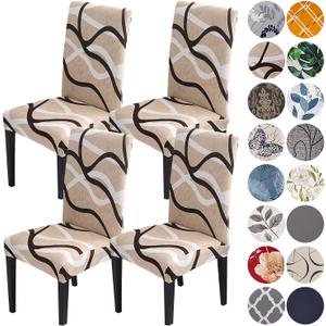 HZDHCLH Chair Covers for Dining Room Set of 4, Stretch Spandex Parsons Chair Slipcovers, Washable Anti-dust Chair Seat Covers for Kitchen, Wedding, Party (Beige, 4 Pack)