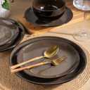 LeRatio Ceramic Dinnerware Sets for 6,Stoneware Plates and Bowls Sets,Handmade Reactive Glaze Dishes Set,Chip Resistant and Scratch Resistant | Oven&Dishwasher & Microwave Safe-Chestnut(18PCS)