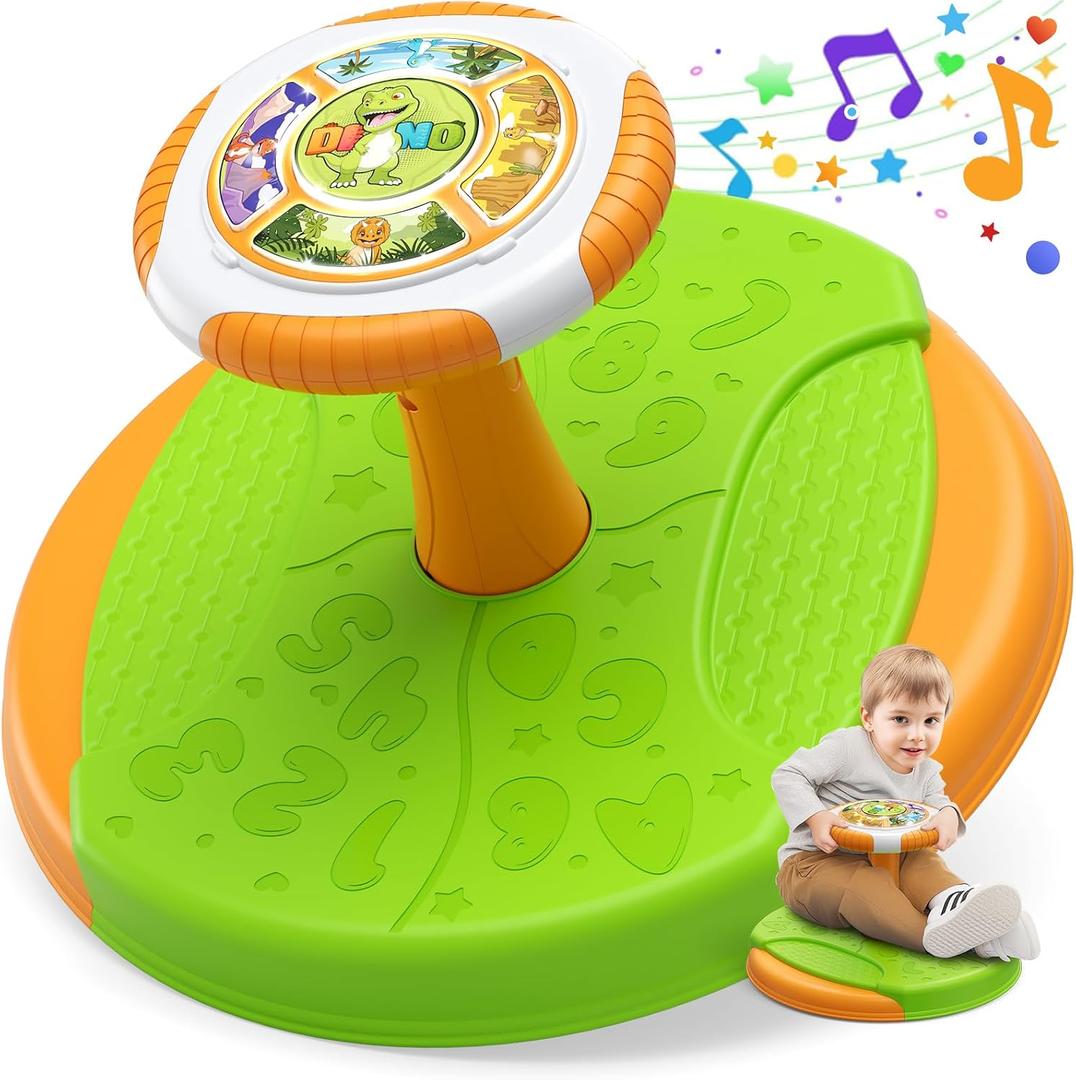 HYES Dinosaur Sit and Spin Toys for Toddlers 1-3 Boys, 360 Toddler Spinning Seat with LED Lights and Music, Sensory Toys Birthday for Kids 3-5
