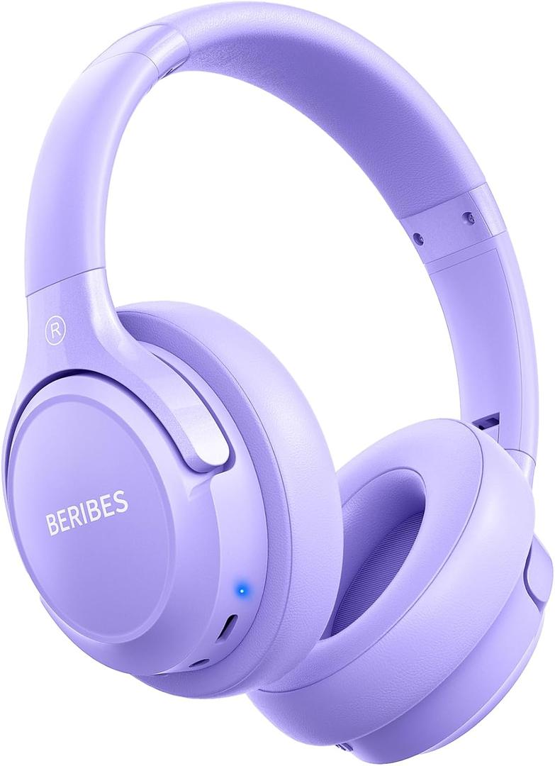 BERIBES Bluetooth Headphones Over Ear, 65H Playtime and 6 EQ Music Modes Wireless Headphones with Microphone, HiFi Stereo Foldable Lightweight Headsets, Deep Bass for Home Office Cellphone PC Ect. (Purple)