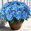 FOTEEWL 16 Bundles Artificial Hydrangea Flowers for Outdoor Decor, Realistic Faux Silk Bouquets Sun-Resistant Fake Plants for Front Door Balcony Farmhouse Garden Home Spring Summer Decor (Blue)