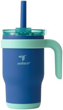 Reduce 14 Oz Coldee Kids Tumbler with Lid and Straw - Coldee Insulated Travel Mug - Spill-Proof, Sweatproof Stainless Steel, BPA-Free - Includes Handle, Reusable Silicone Straw - Nautical Mist