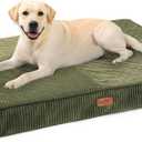 FUKUMARU Dog Bed, Thickened Corduroy Orthopedic Dog Beds with Washable Cover, Large Waterproof Dogs Bed for Crate, 28D Egg Crate Foam Support Pet Mat, Cozy Pet Bed Pad with Anti-Slip Bottom, Green 36"L x 22"W x 3.5"Th
