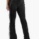 Flared Leggings Women High Waisted Tassels Side Washed Distressed Stretch Slim Fringe Bootcut Pants, XL