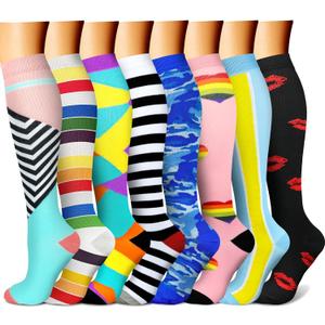 CHARMKING Compression Socks for Women & Men Circulation (8 Pairs) 15-20 mmHg is Best Support for Athletic Running,Cycling (Small-Medium, 18 Pink/Rainbow/Cyan/White/Blue)