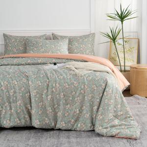 Floral Comforter Set King 3 Pieces Soft Chic Garden Style Vintage Print Lightweight Botanical Flower Comforter Set for All Seasons 1 Comforter and 2 Pillowcases (Floral, King)