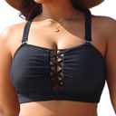 Plus Size Bikini Swimsuit Top - Women Bandeau Swim Top Lace Up Bathing Suit Bra for Large Bust Swimwear (Black) 16 Plus