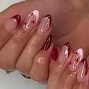 Valentines Press on Nails - Medium Almond Fake Nails Press ons with Heart Design, Cute Valentines Nails Red French False Nails Glossy Full Cover Valentines Day Glue on Nails for Women Manicure 24Pcs (Style-5)