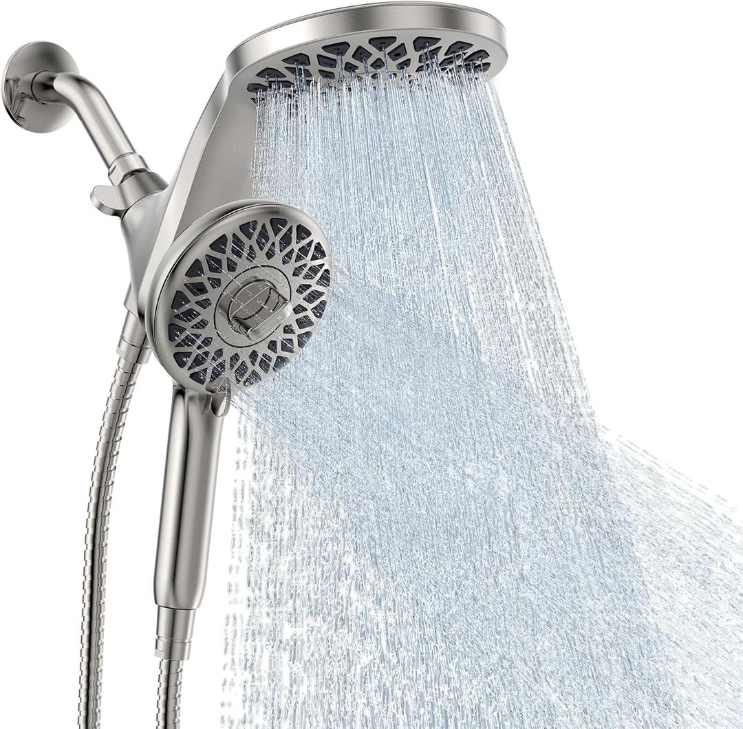 High-Pressure Rain Shower Head with Handheld Spray Combo: Detachable Dual Shower Head with 10 Spray Modes - Upgrade Knob Spray Mode Selector and Magnetic Guidance Docking System