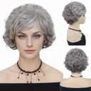 GNIMEGIL 60s Wig Ombre Grey Short Curly Hair Wigs For Women Old Lady Synthetic Hair Wig Gifts For Grandma Wigs Halloween Granny Costume Seniors Mother