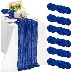 6 Pieces Royal Blue 10FT Cheesecloth Table Runner Boho Gauze Fabric Table Runner Rustic Sheer Runner for Wedding Birthday Baby Shower Party Boho Table Decoration（Royal Blue）