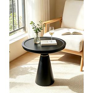 18IN x 21IN Modern Round Side Table, Black Metal Cone Pedestal End Table, Waterproof Decorative Accent Table Small Coffee Table for Living Room Bedroom, Easy Assembly Indoor/Outdoor