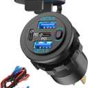 78W 4 Port 12V USB Outlet Car Charger, Super Fast Dual PD3.0 & QC3.0 Multiple USB Port for Car, USB C Cigarette Lighter Replacement 12 Volt Socket Waterproof for Marine Boat Motorcycle RV Golf Cart