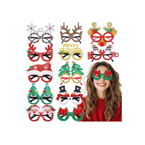 12Pcs Christmas Glasses Glitter Party Decorations Glasses Frames Cute Christmas Photo Props