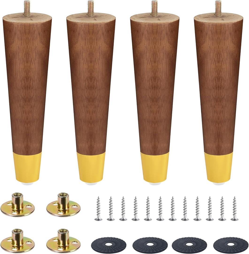 Furniture Legs Set of 4, Solid Rubber Wood Replacement Legs for Couch, Sofa, Bed, Cabinet & Ottoman (Walnut, 8")