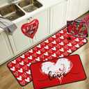 Buffalo Plaid Valentines Day Kitchen Rugs Set of 2,Valentine's Anniversary Wedding Holiday Love Hearts Decorative Floor Mats for Home Kitchen 17"x47"+17"x30"