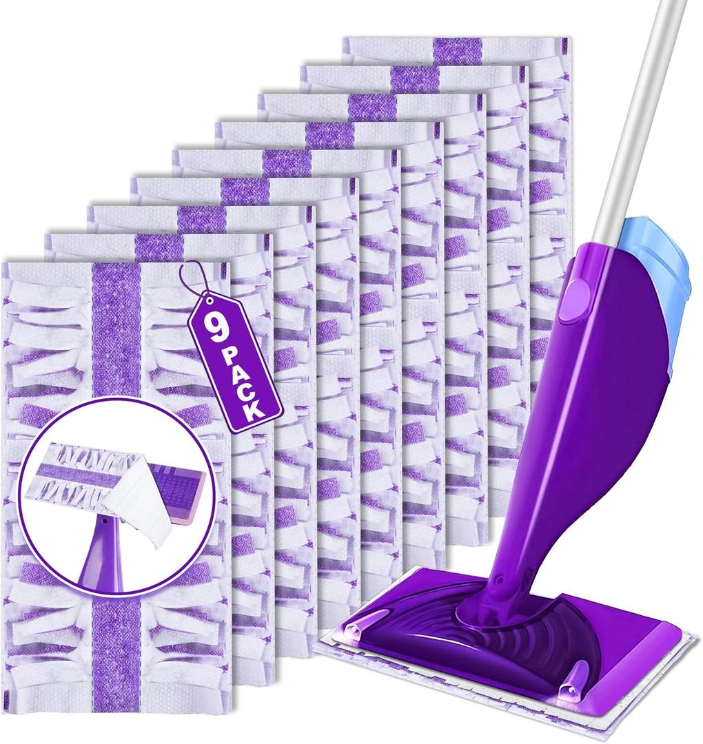 9 Count Mopping Pads Refills, Disposable Multi Surface Floor Cleaning Spray Mop Refill Pads, Multi-Layer Wet Dry Use for Hardwood Floor