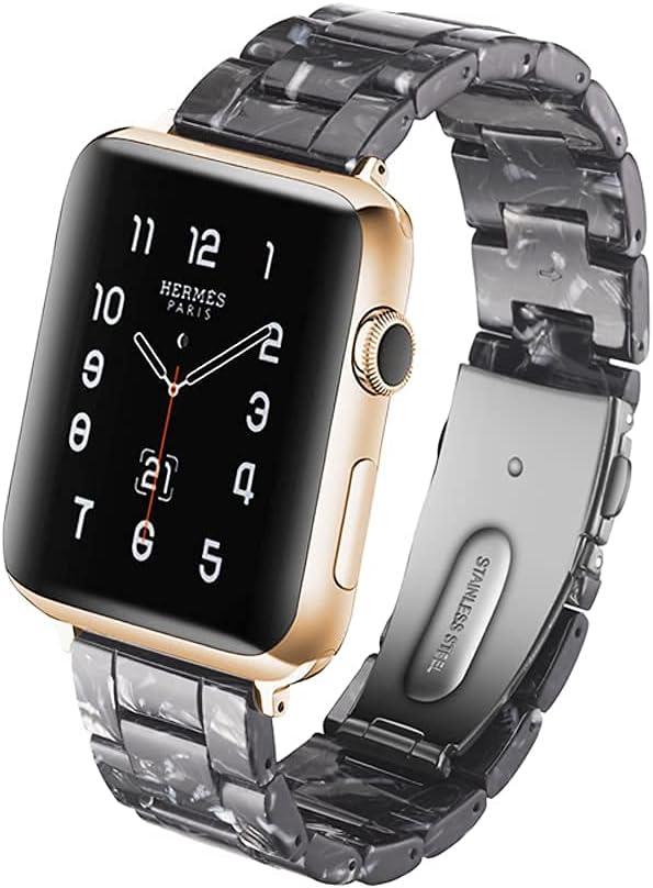 HOPO Compatible With Apple Watch Band 42mm 41mm 40mm 38mm Thin Light Resin Strap Bracelet With Stainless Steel Buckle Replacement For iWatch Series SE Series 10 9 8 7 Ultra 6 5 4 3 2 1 for Women Men (Black Flower)