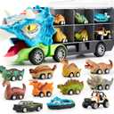 JOYIN 13 in 1 Dinosaur Toys for Kids 3-5, Triceraptor Dinosaur Truck with 12 Pull Back Cars, Birthday Gifts Toys for 3 4 5+ Year Old Boy, Transport Carrier Truck for Toddlers 3-4 Years