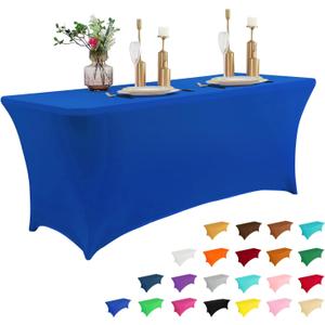IVAPUPU 4FT Table Cloth for Rectangular Fitted Events Stretch Royal Blue Table Covers Washable Cover Spandex Tablecloth Protector for Party, Wedding, Cocktail, Banquet, Festival