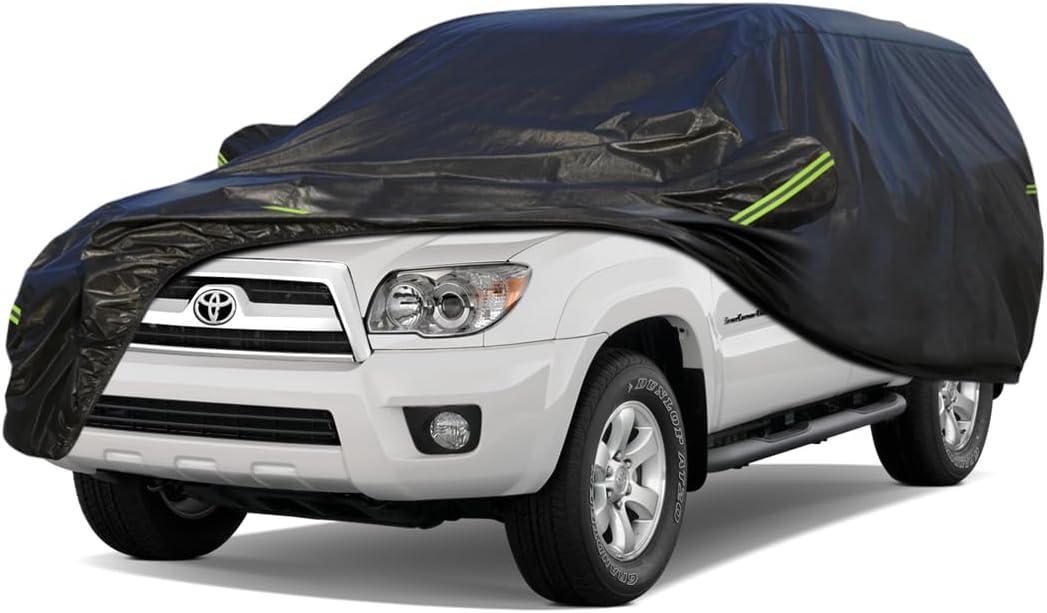 KouKou Waterproof SUV Car Cover Suitable for Toyota 4 Runner from 1995 to 2025, 6 Layers Windproof All Weather Waterproof Outdoor Cover Sun Rain UV Dust Snow Protection. Black