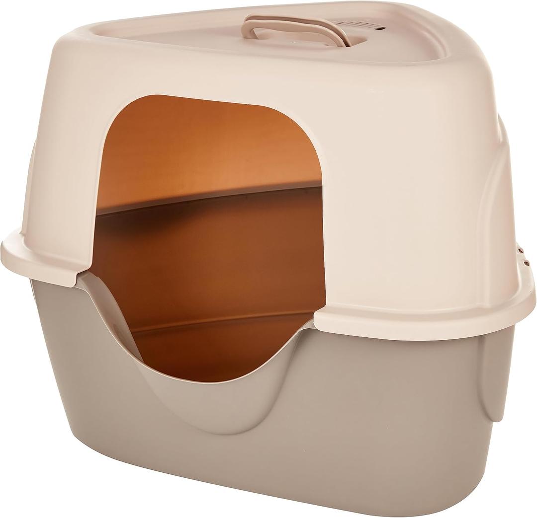 Amazon Basics Cat Litter Box with Lid, No-Mess, Spacious Enclosed Design with Odor Control, Easy Access, Stain Resistant, 26" x 23" x 20", Charcoal