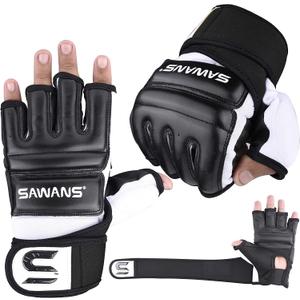 SAWANS Punch Bag Boxing Gloves Karate Mitts MMA Body Combat Taekwondo Training Martial Art Fighting Grappling Muay Thai (Large, Black)