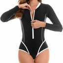 SiySiy Long Sleeve Bathing Suit for Women Tummy Control Women's One Piece Swimsuits Rash Guard Surfing Swimwear UPF 50+ size XL