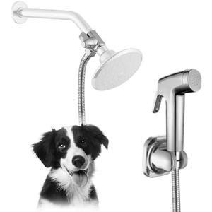 Pet Bathing Dog Shower Attachment Kit - Dog Washing Sprayer Set with Handheld Sprayer ，Water Hose, Shower Arm Diverter & No - Drill Adhesive Holder