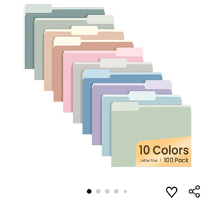 SUNEE File Folders Letter Size 10 Pastel Colors, 100 Pack Manilla Folders 8.5 x 11 1/3-Cut Tabs, Colored File Folders Office Home School for Documents Files Paper