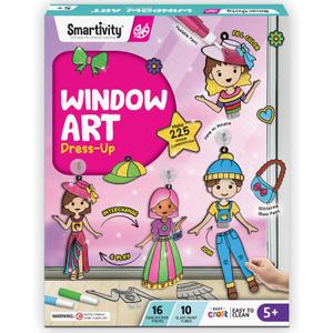 SmartCraft Window Art Fashion Kit with 225 Unique Combinations for Girls 5 to 10 Years Old | Glass Painting Kit | Birthday Gift for 5, 6, 7, 8, 9, 10 | Sun Catcher Art & Craft Activity Kit
