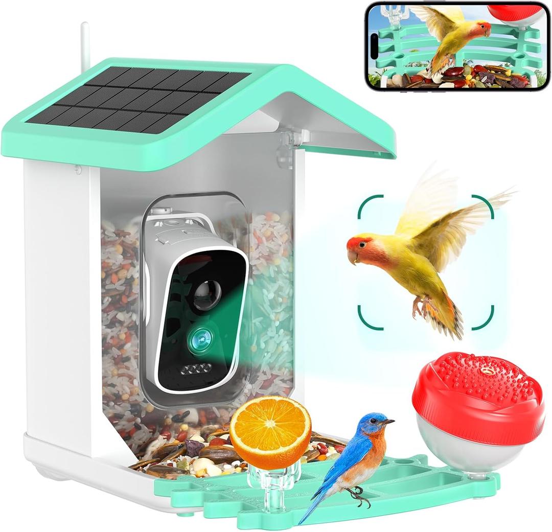 Bird Feeder with Camera, 4K HD AI Identify BirdSpecies, Smart Solar-Powered Birdfeeder, Auto Capture Birds & Motion Detection for Birdhouses Watching, Camera Birds Feeder Present for Bird Lovers