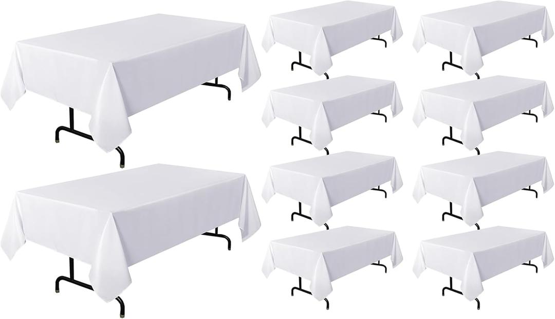 sancua 10 Pack White Tablecloth 60 x 120 Inch, Rectangle Table Cloth for 8 Feet Tables - Stain and Wrinkle Resistant Washable Polyester Table Cover for Dining Tables, Buffet Parties and Camping