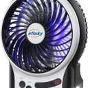 efluky 4.9-Inch Mini Desk Fan - 3 Speeds, Rechargeable Battery/USB Powered with LED Light, Quiet Portable Fan for Home, Office, Travel, Camping (Black)
