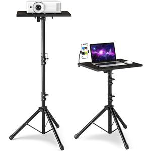 Projector Stand with Enlarged Tray (20"x16"), Laptop Tripod Stand Adjustable From 22" to 46.5" with Gooseneck Phone Holder for Office, Home, Stage, Studio, DJ Racks Musical Instruments