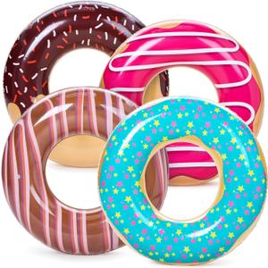 Sloosh 4 Pack Inflatable Pool Floats, Pool Tube Rings, Swim Tubes, Floaties Toys, Beach Swimming Party Toys for Kids and Adults