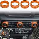 Air Conditioner Headlight Switch Knob Cover Trim for Jeep Wrangler JL JLU Gladiator JT 2018-2026 Interior Accessories, AC Light Control Dial Covers, Aluminum Alloy 4pcs – Orange