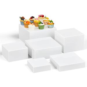 Leinuosen 6 Pcs Large Buffet Risers, 6 to 11 Inch Catering Dessert Table Risers Food Decorative Stands with hollow bottom for Catering Supplies, Party(White, Square)