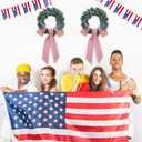 Hahafelt 2 Set of Patriotic Wreath Sashes with American Flags for Front Door, 56 x 4.5 Inch Red and White Stripe 250th Anniversary July 4th Wreath Sashes for Independence Day Home Party Decorations