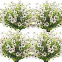10 Bundles Artificial Flowers Outdoor UV Resistant Fake Flowers No Fade Faux Plants Garden Porch Window Box Decorating (White)