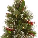 National Tree Company Pre-Lit Artificial Christmas Tree, Green, Wintry Pine, White LED Lights, Decorated with Pine Cones, Berry Clusters, Includes Cloth Bag Base, 18 Inches