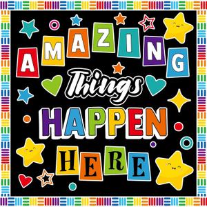 3 x party greeting Amazing Things Happen Here Bulletin Board Welcome Amazing Bulletin Board Decoration Set Inspirational Welcome Back To School Cutouts Decorations Classroom Wall Decor
